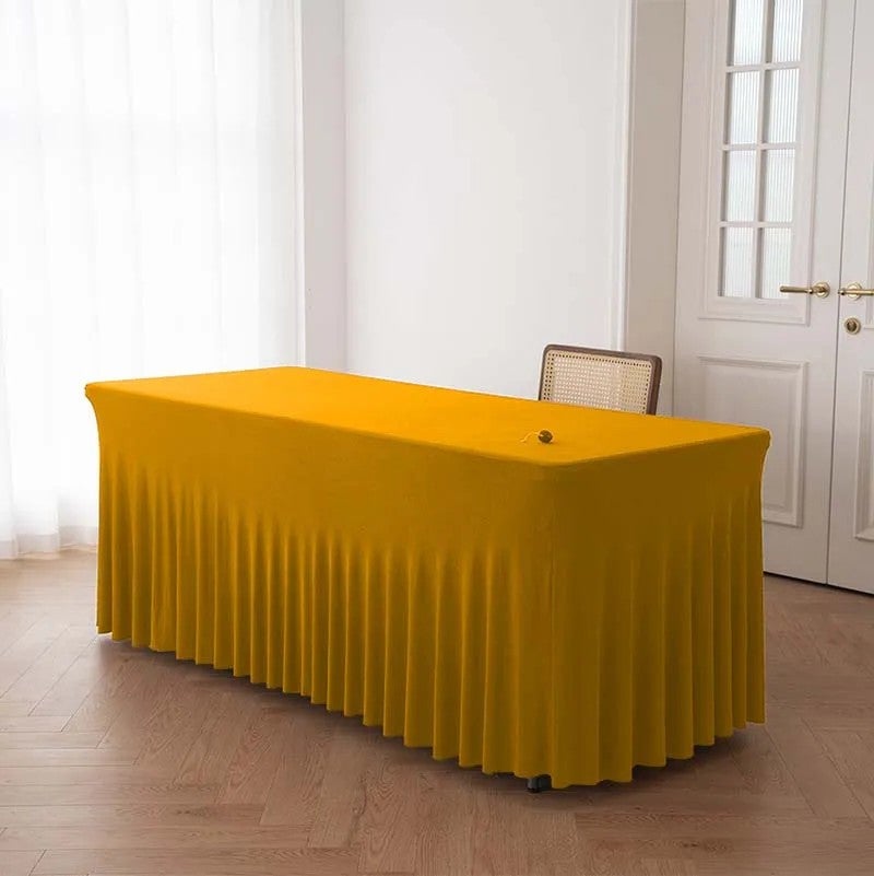 Bluejw Funda De Mesa De Falda White Elastic Stretch Table Cover Outdoor Ruffled Wedding Spandex Table Skirt Tablecloth - Image 1